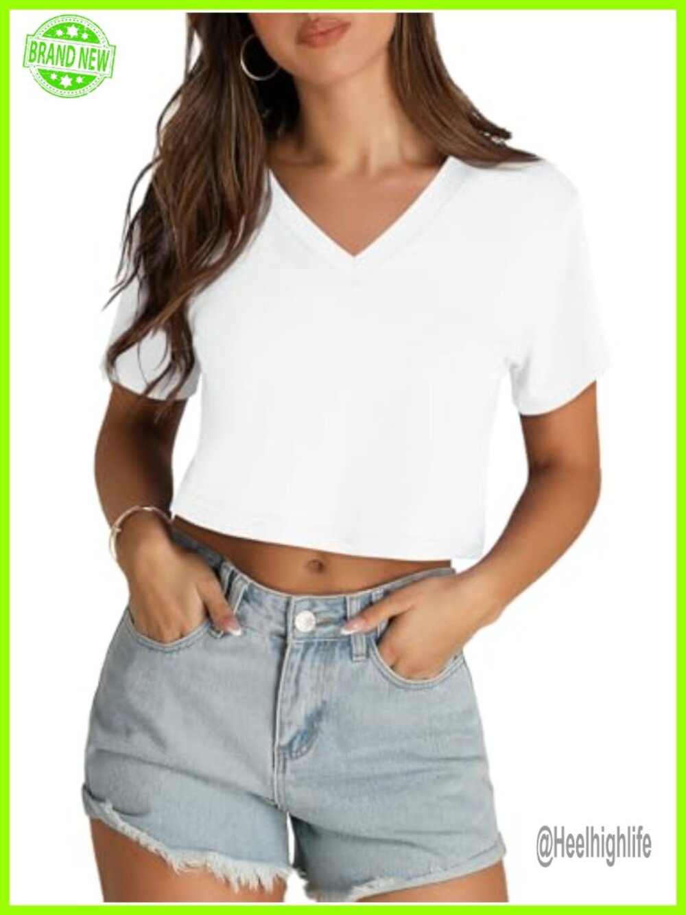 Womens Crop Tops Short Sleeve V Neck Summer Cropped T Shirts Basic Tees